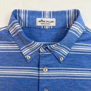Peter Millar Polo Shirt Mens XL Blue Striped Summer Comfort Turtle Logo Golf